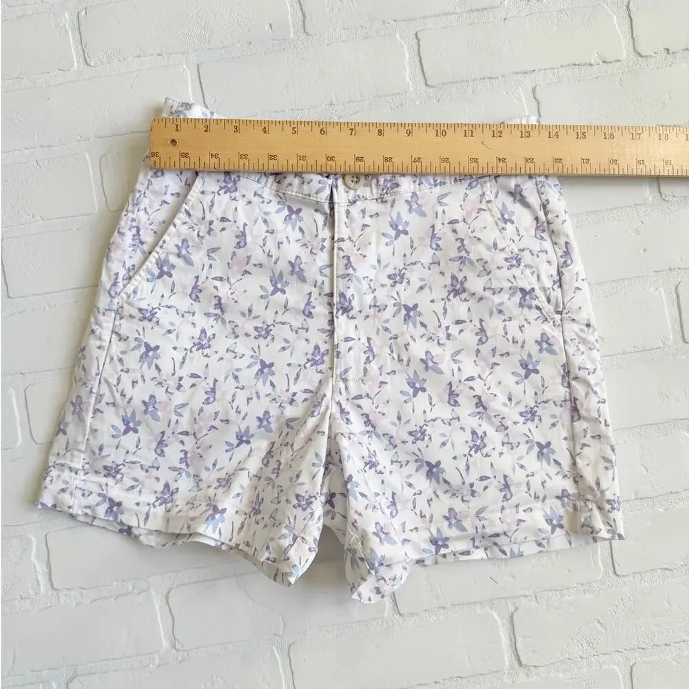 JACHS Girlfriend White Purple Floral Cotton Spandex Shorts Pockets sz Small